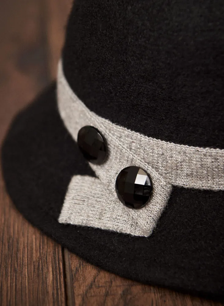 Button Detail Wool Blend Hat