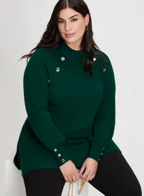 Button Detail Tunic Sweater
