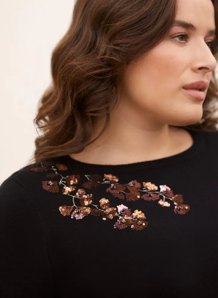 Sequin Floral Detail Sweater