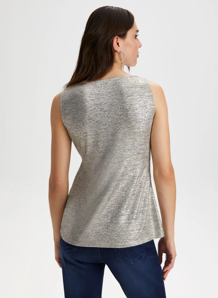 Metallic Foil Print Sleeveless Top