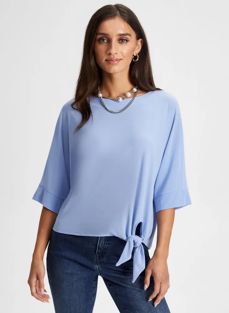 Tie Detail Elbow Sleeve Top