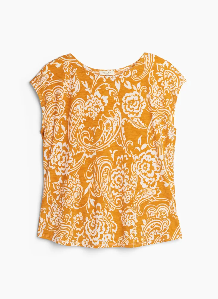 Two-Tone Paisley Print Top