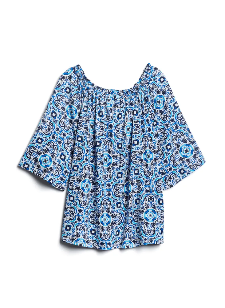 Tile Print Off-the-Shoulder Top