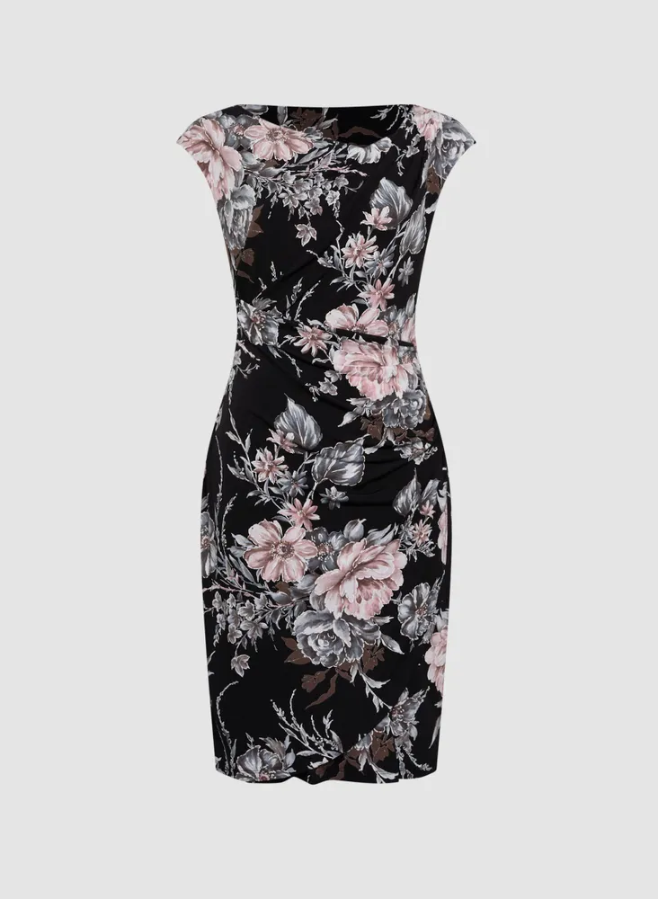 Asymmetric Neck Floral Print Dress