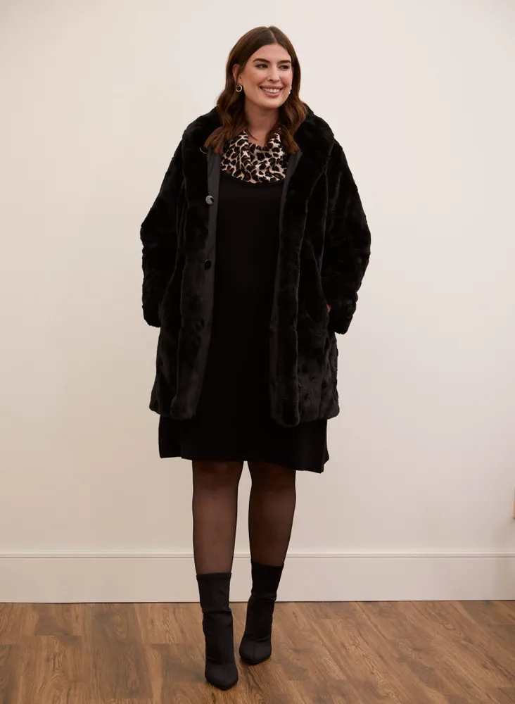 Faux Fur Trim Asymmetrical Coat