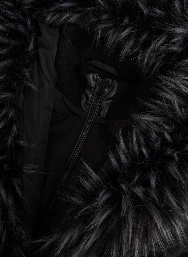 Faux Fur Trim Asymmetrical Coat