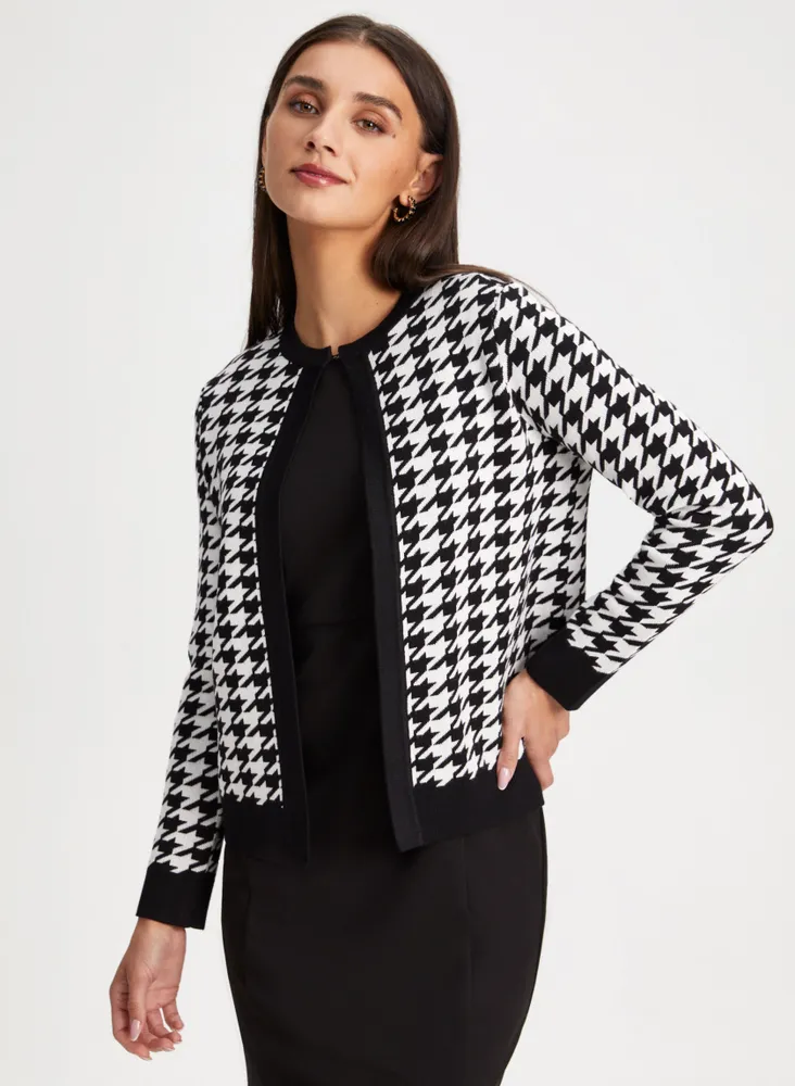 Short Houndstooth Motif Cardigan