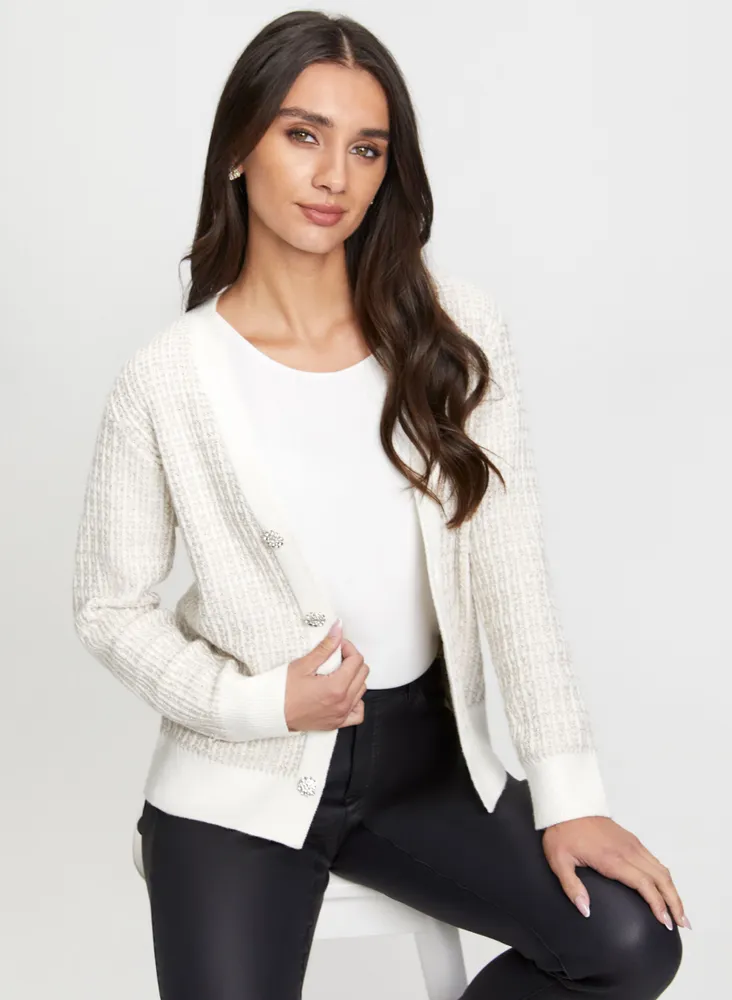 Rhinestone Button Knit Cardigan