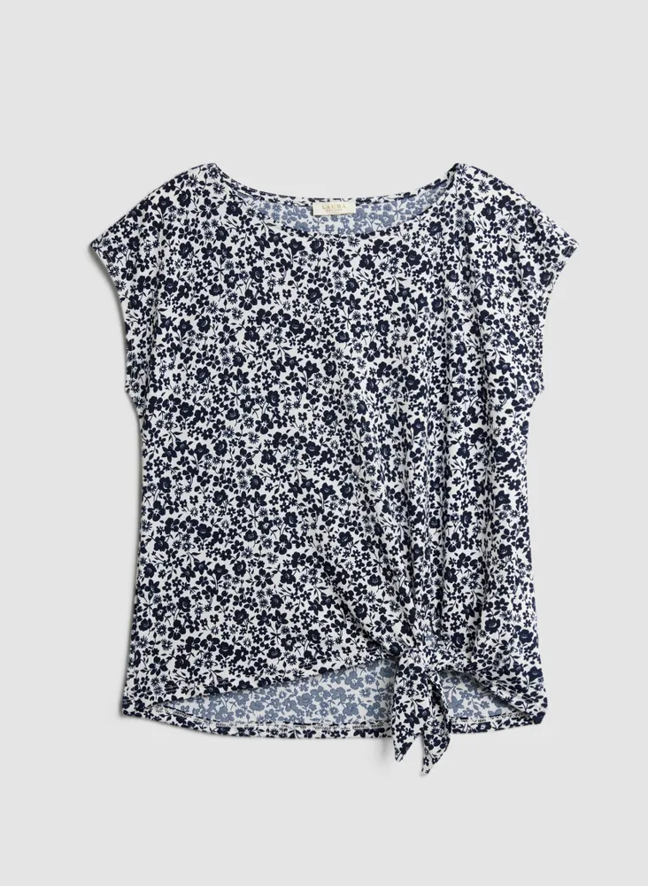 Floral Print Tie-Waist Top