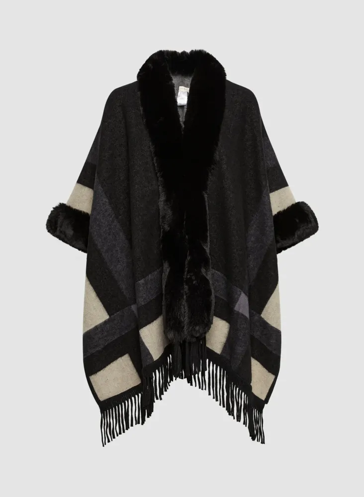 Faux-Fur & Plaid Poncho