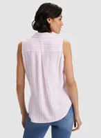 Stripe Print Shirt Collar Blouse