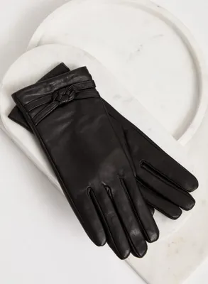 Cuff Detail Leather Gloves