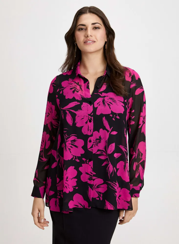 Floral Print Asymmetric Blouse