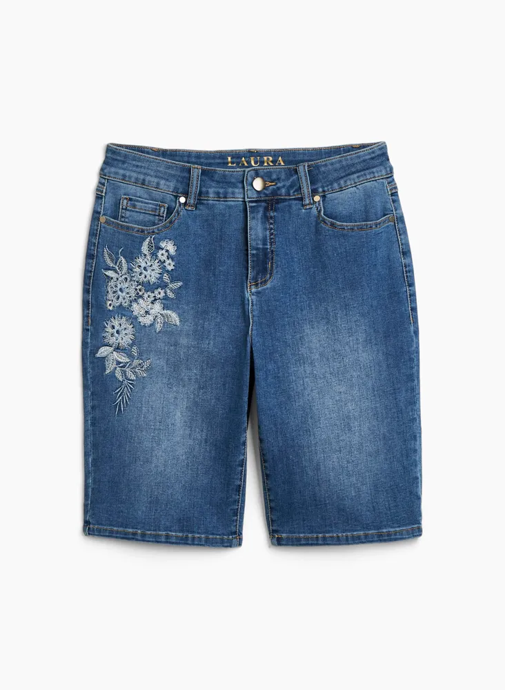 Floral Embroidered Denim Shorts