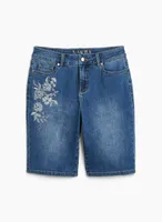 Floral Embroidered Denim Shorts