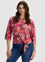 Floral Print Elbow Sleeve Top