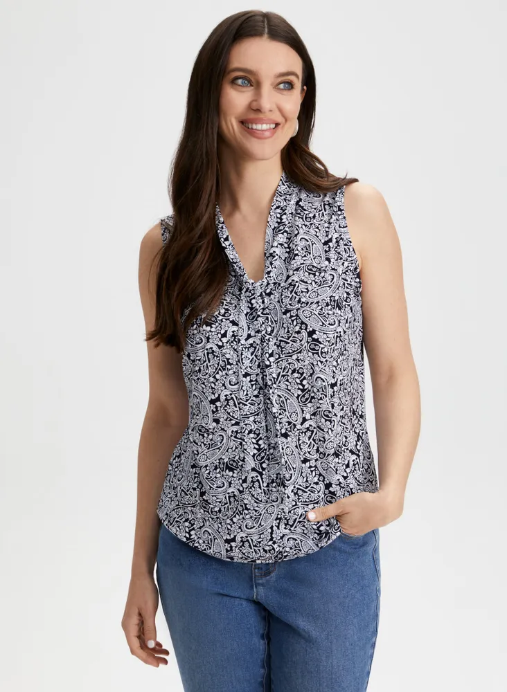 Paisley Print Tie-Neck Top