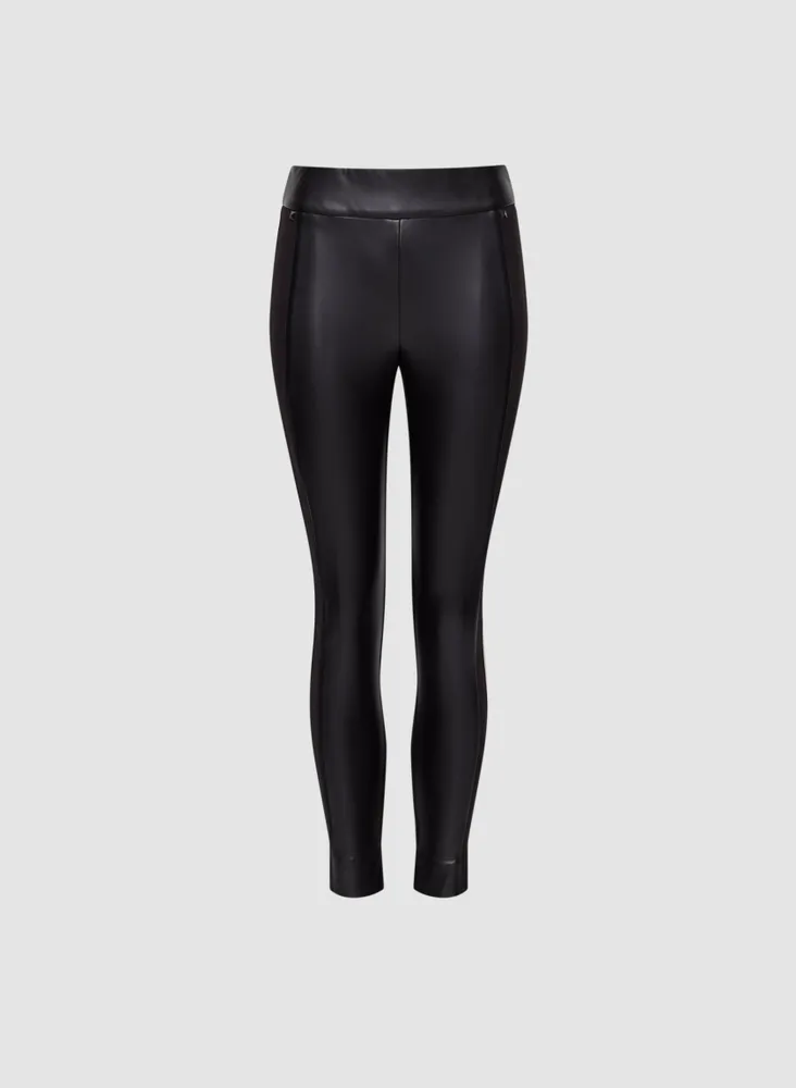 Vegan Leather Panel Detail Pants