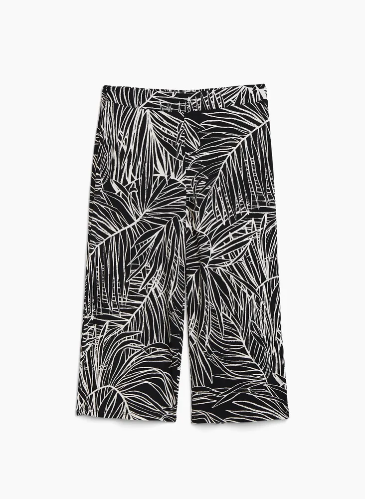 Palm Leaf Print Pull-On Capris