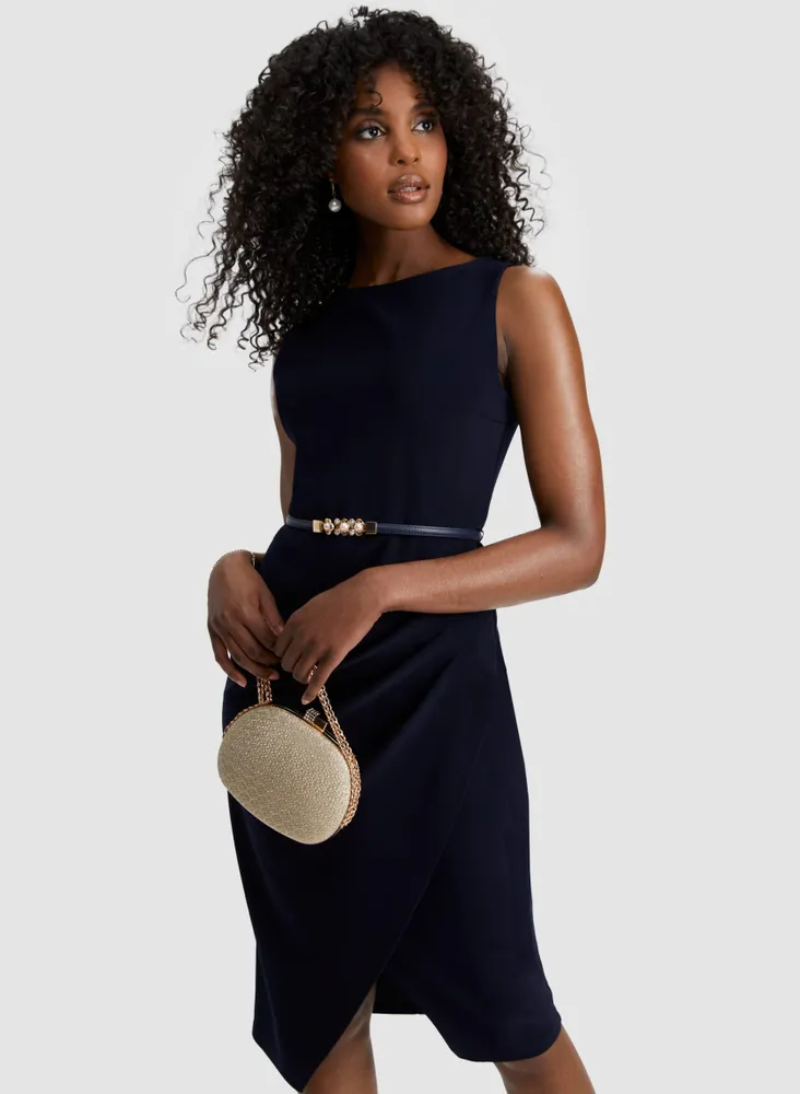 Sleeveless Belted Sheath Dress