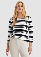 3/4 Sleeve Stripe Motif Top