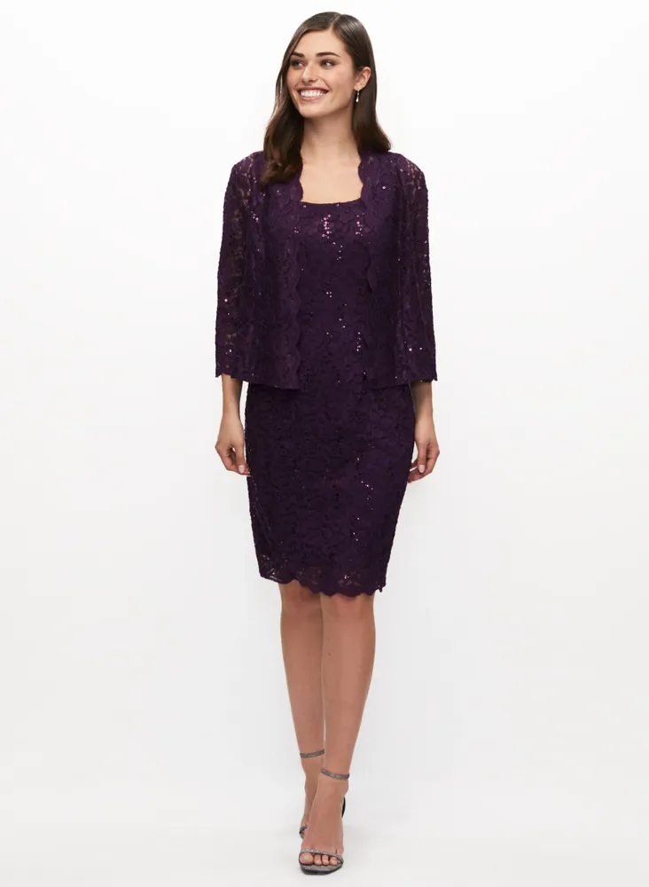 Sequin Lace Dress & Jacket Set