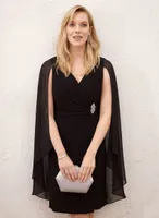 V-Neck Chiffon Cape Dress