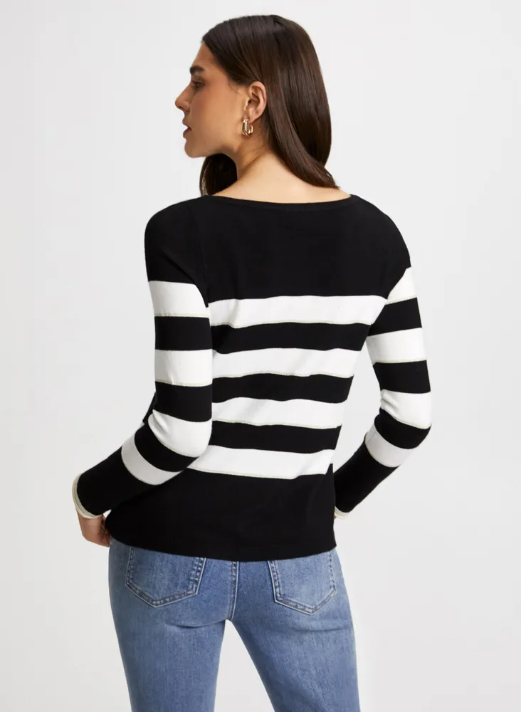Boat Neck Stripe Print Sweater