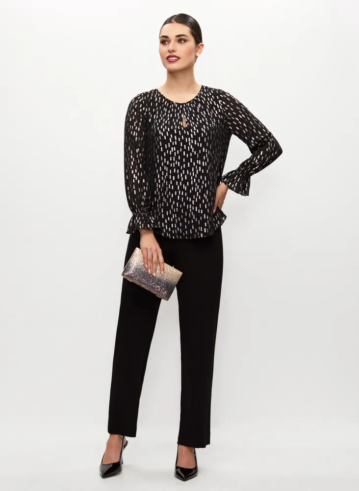 Gold Foil Print Popover Blouse