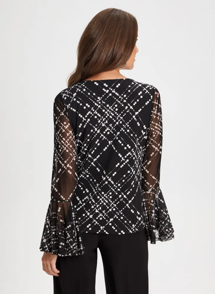 Geometric Print Flare Sleeve Top