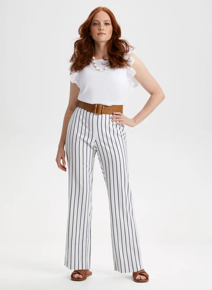 The Seamed Straight Crop Pant in Stripe