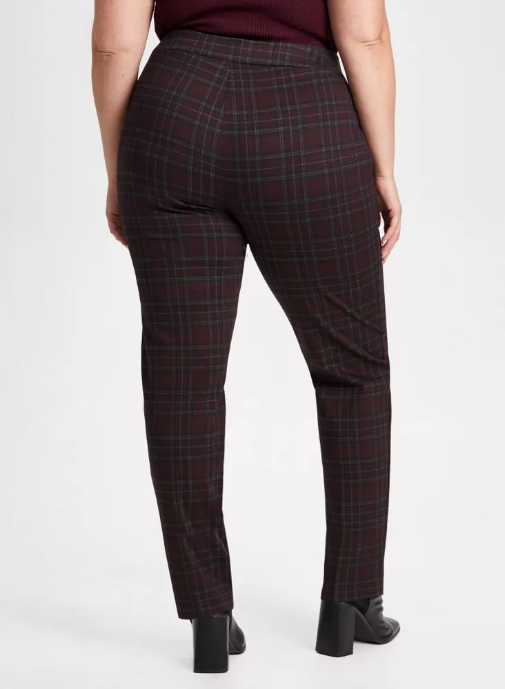 Pull-On Plaid Motif Pants