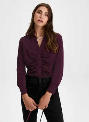 Ruched Button-Down Blouse