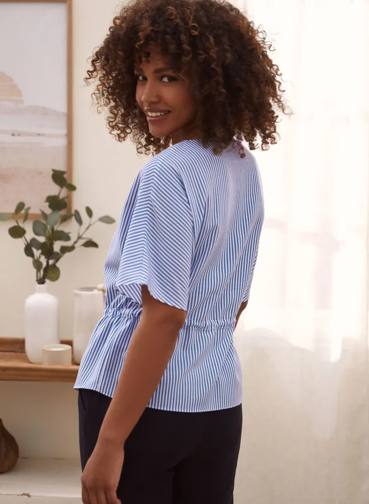 Stripe Print Short Sleeve Blouse