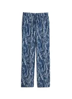 Pull-on Feather Print Wide Leg Pants