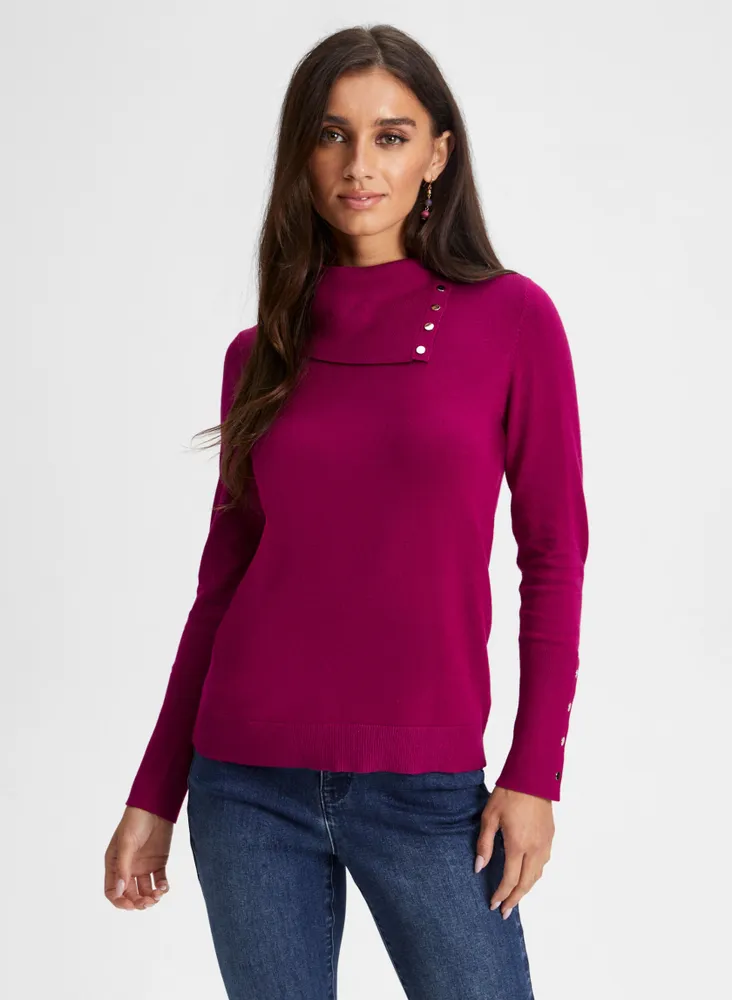 Split Neck Button Detail Sweater