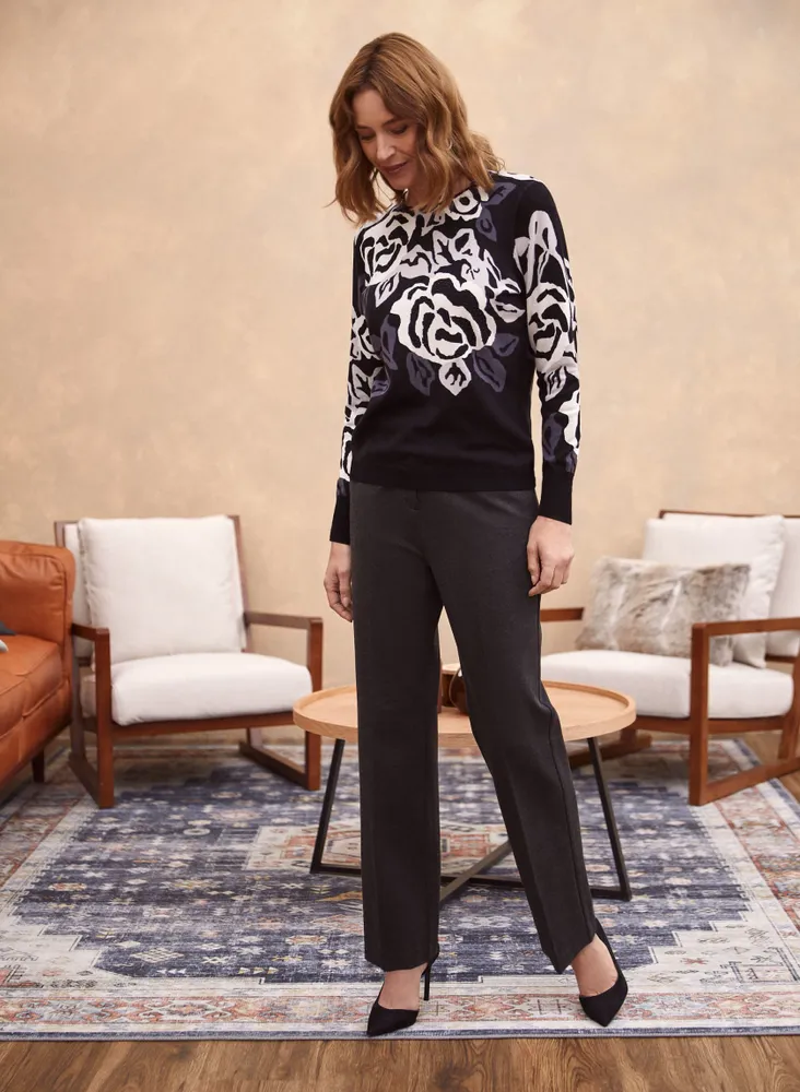 Contrast Trim Straight Leg Pants