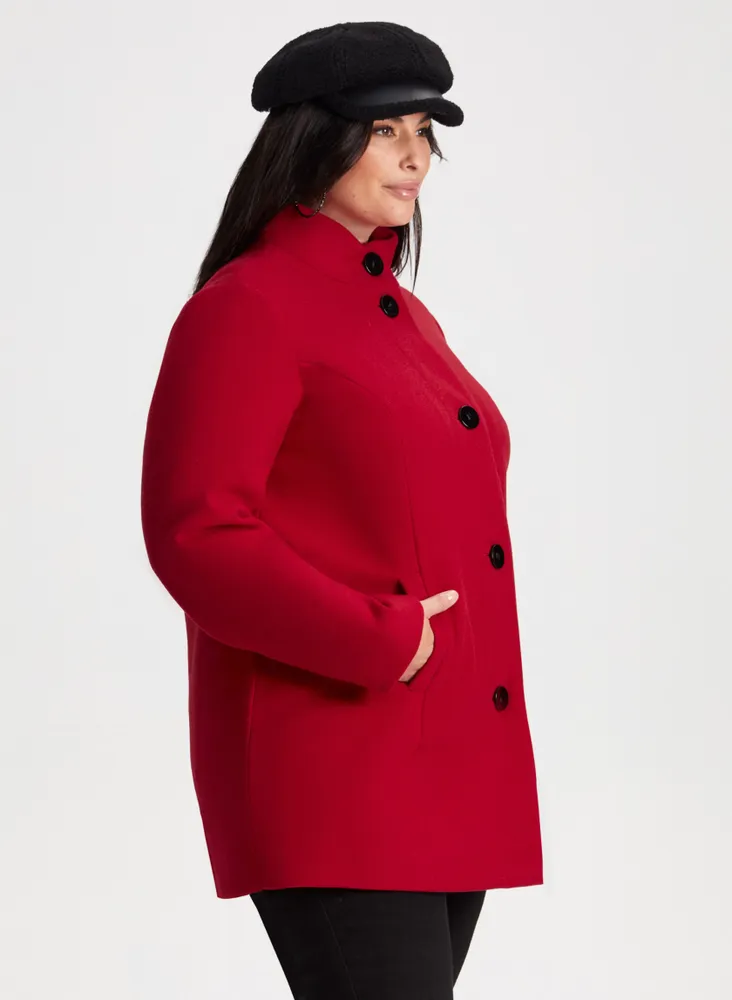 Stretch Faux Wool Coat