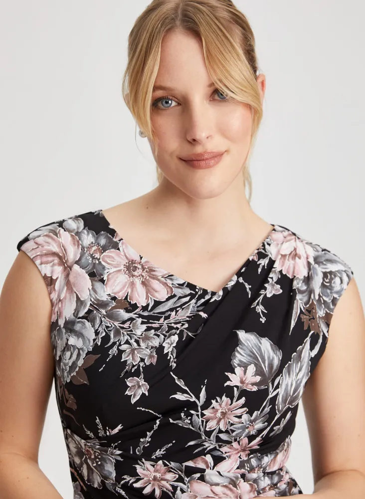 Asymmetric Neck Floral Print Dress