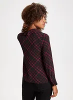 Plaid Print Cowl Neck Blouse