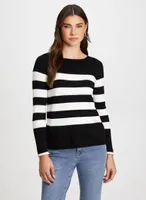 Boat Neck Stripe Print Sweater