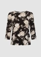 3/4 Sleeve Rose Print Top