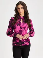 Floral Print Bouffant Sleeve Top