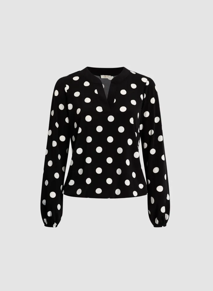 Dot Motif V-Neck Top