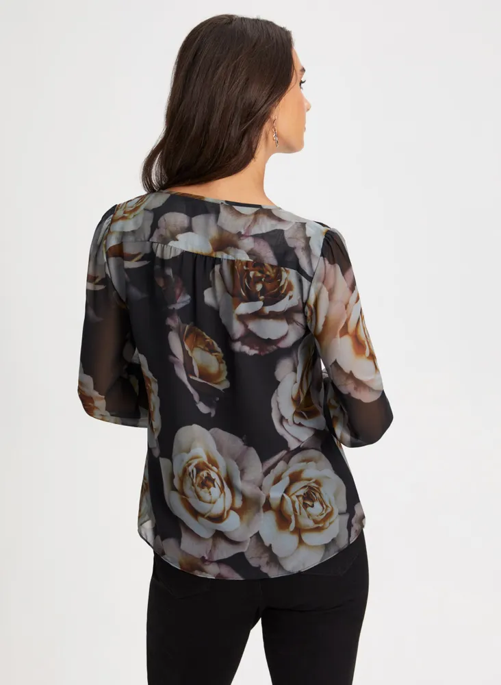 Floral Print Ruffle Blouse