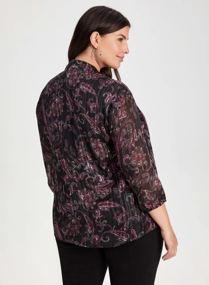 V-Neck Paisley Print Blouse