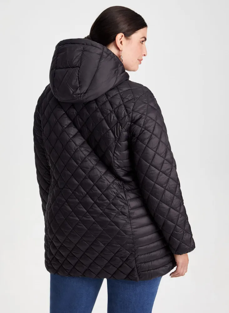 Diamond Quilted Hooded Coat