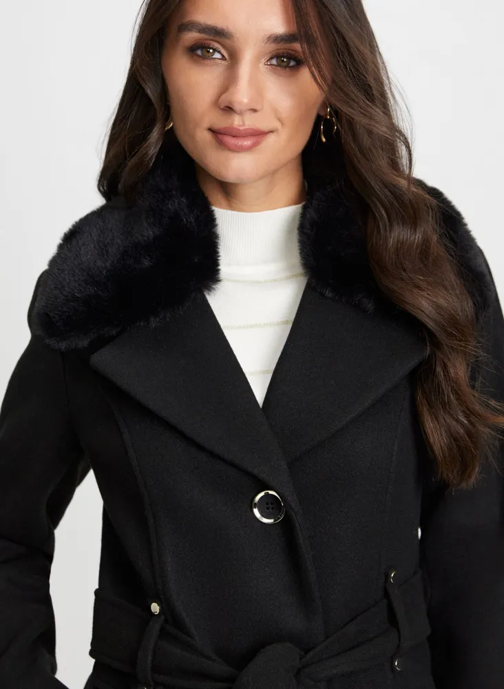 Belted Stretch Wool Blend Coat