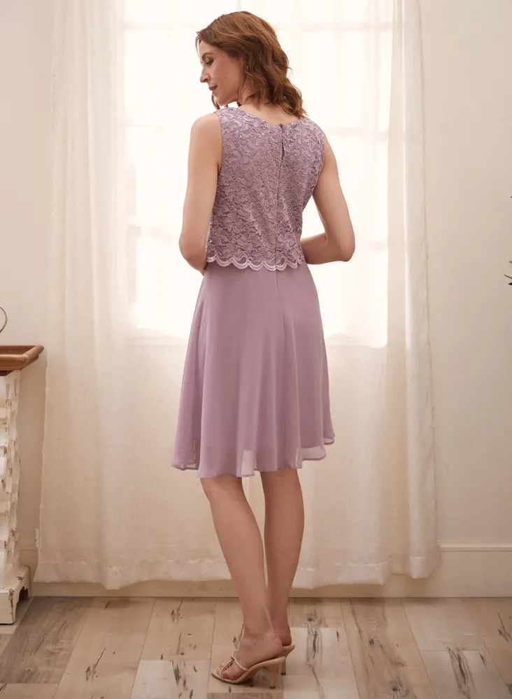 Embellished Lace Chiffon Dress