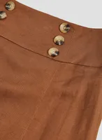 Button Detail Linen-Blend Skirt